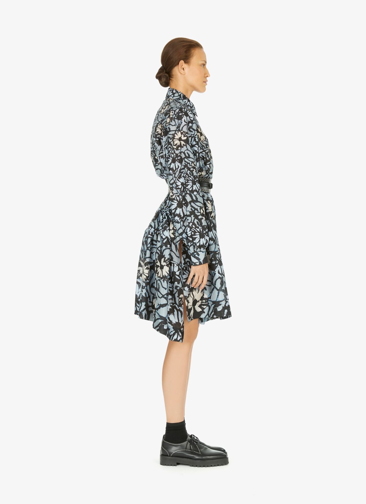 Printed habotai silk shirt-dress  ALAÏA BLACK/BLUE PRINTED HABOTAI SILK SHIRT-DRESS